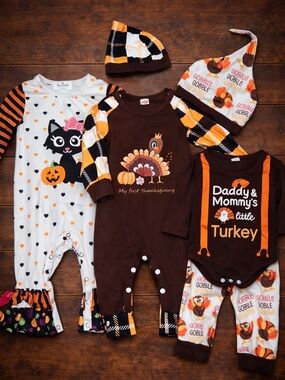 My First Thanksgiving Baby Girl Fall Outfit Bundle Halloween Thanksgiving 6-9m